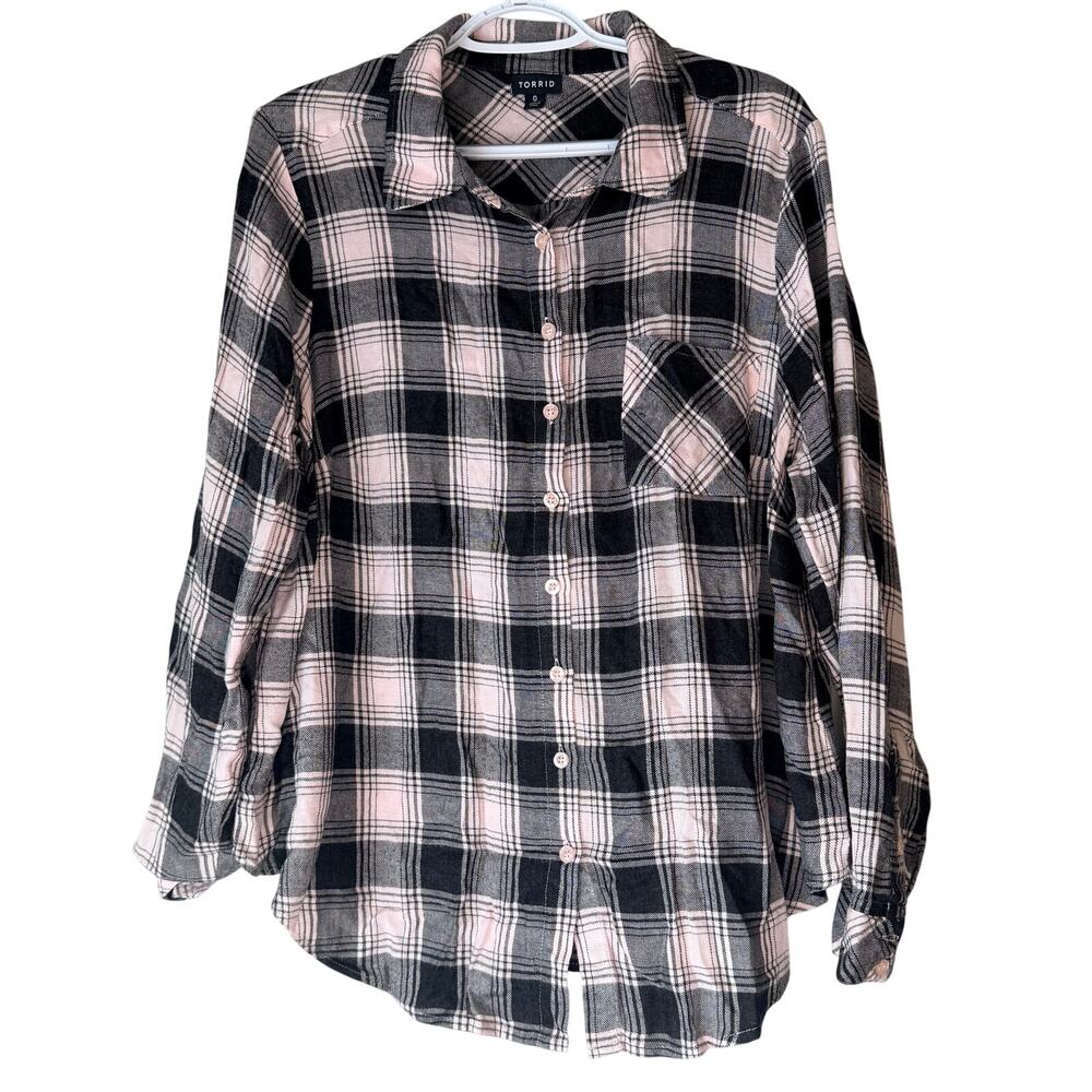Torrid Black Gray & White Plaid Button-Up Shirt Women’s Size 0X